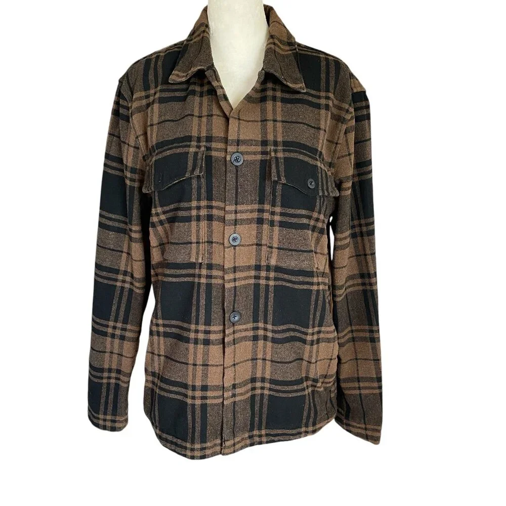 Gap women's size small brown and black collared long sleeve flannel shirt jacket